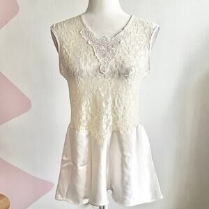 Vintage Cinema Etoile White Lace Peplum Top, Coquette Balletcore Bridal Large